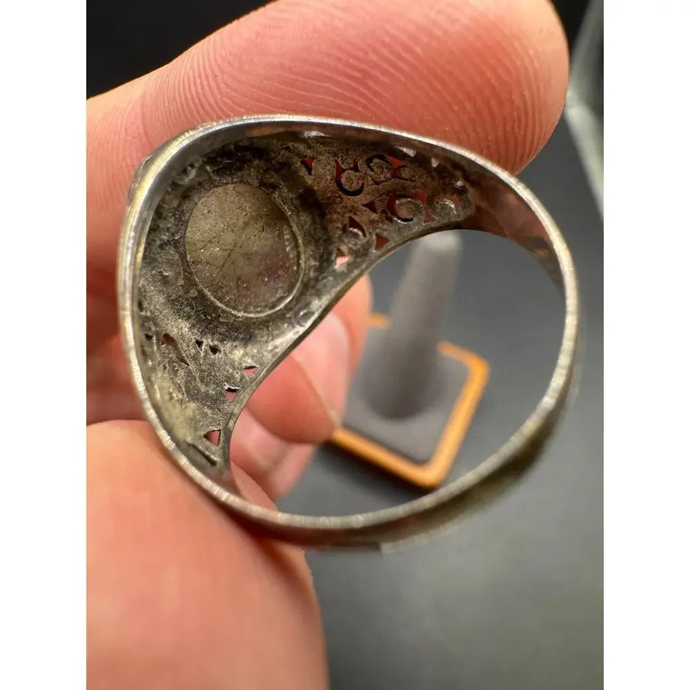 Vintage 925 Sterling Silver Signed Labradorite Statement Filigree Ring Sz 9